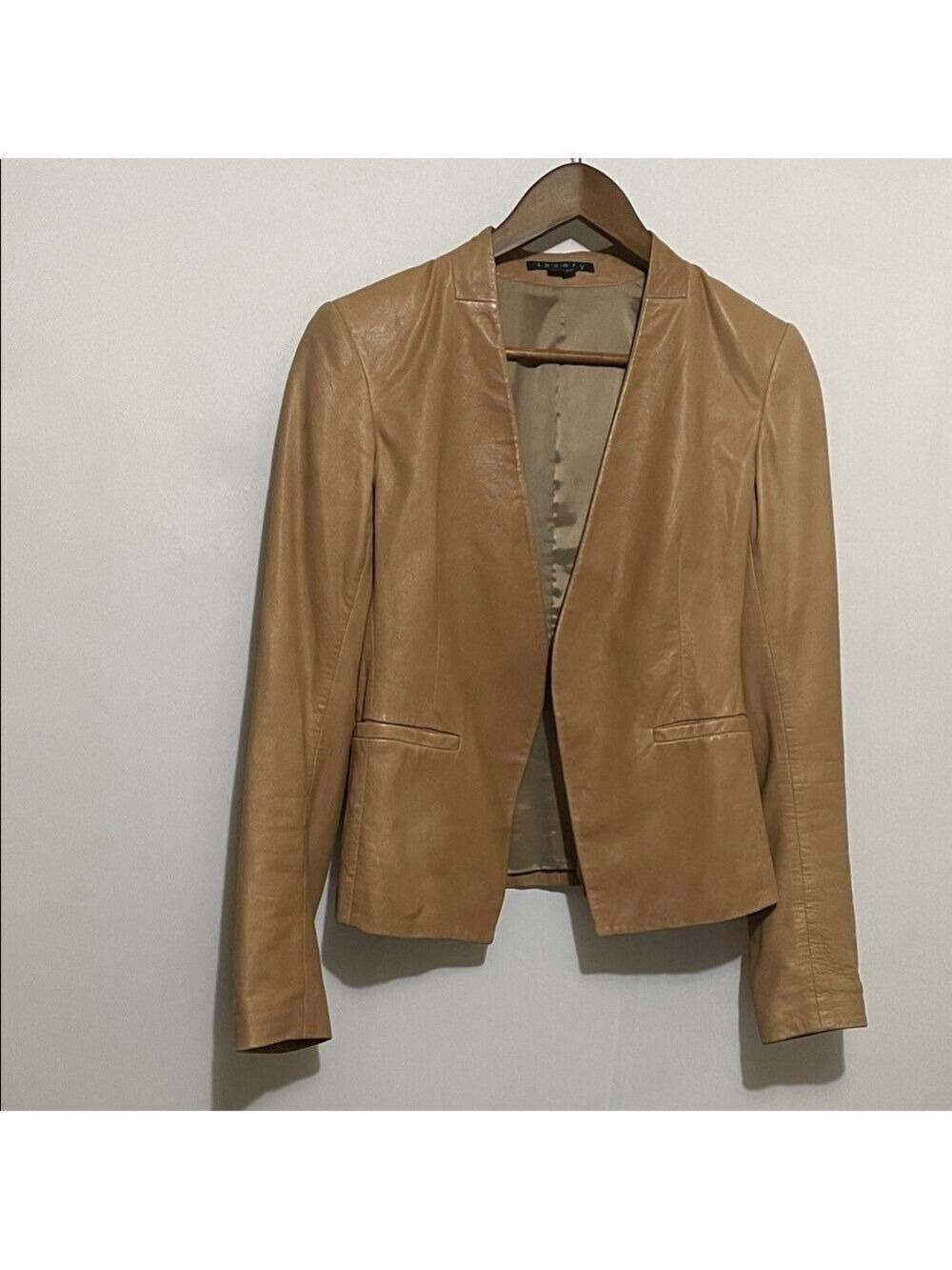 Theory Tan Lambskin Leather Women's Jacket Sz 2